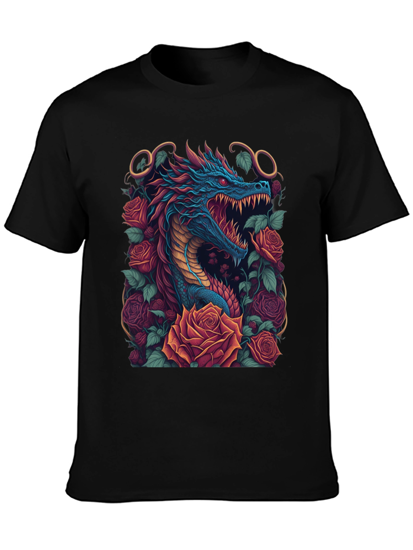 Dragon & Roses Graphic Tee - Unique Design
