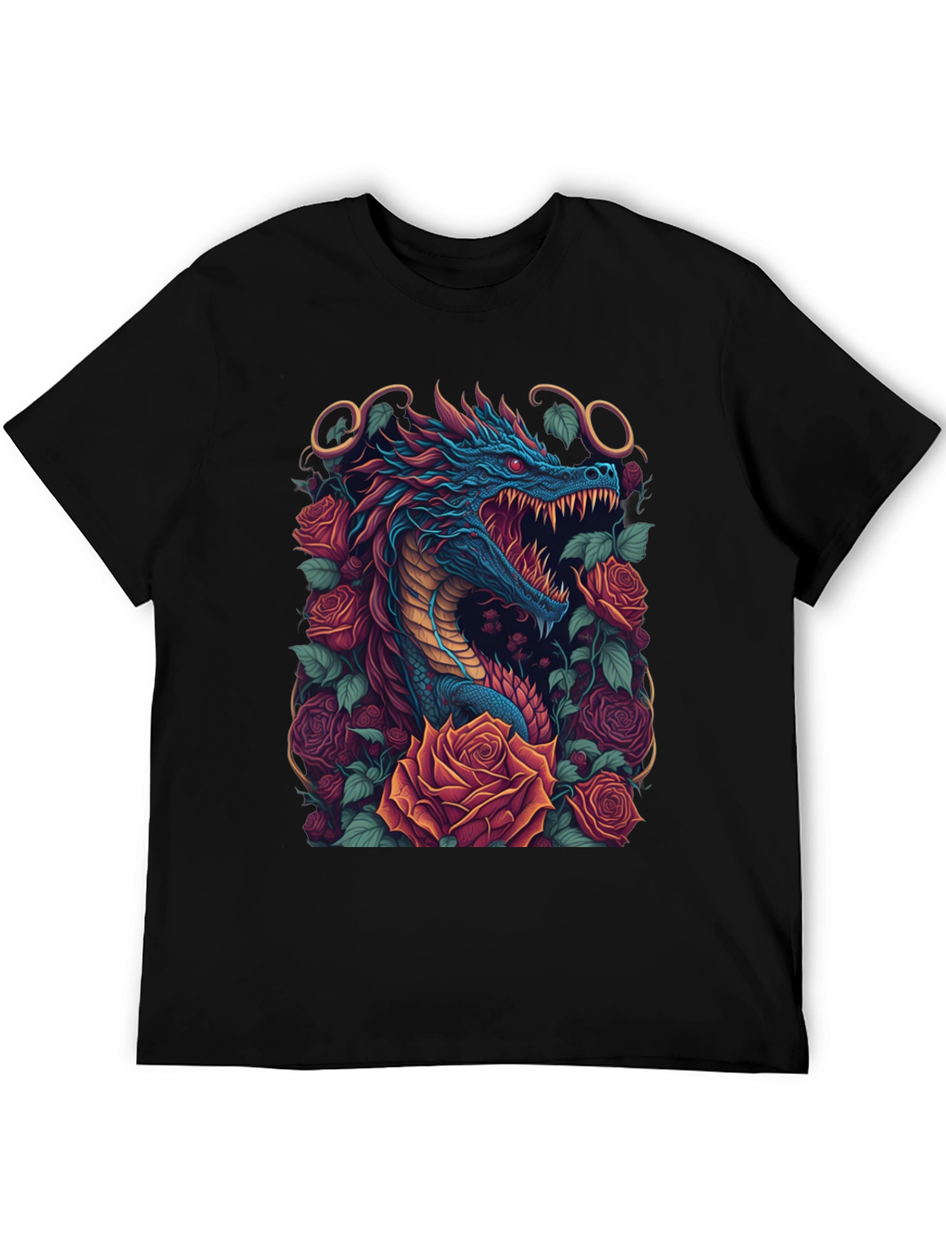 Dragon & Roses Graphic Tee - Unique Design