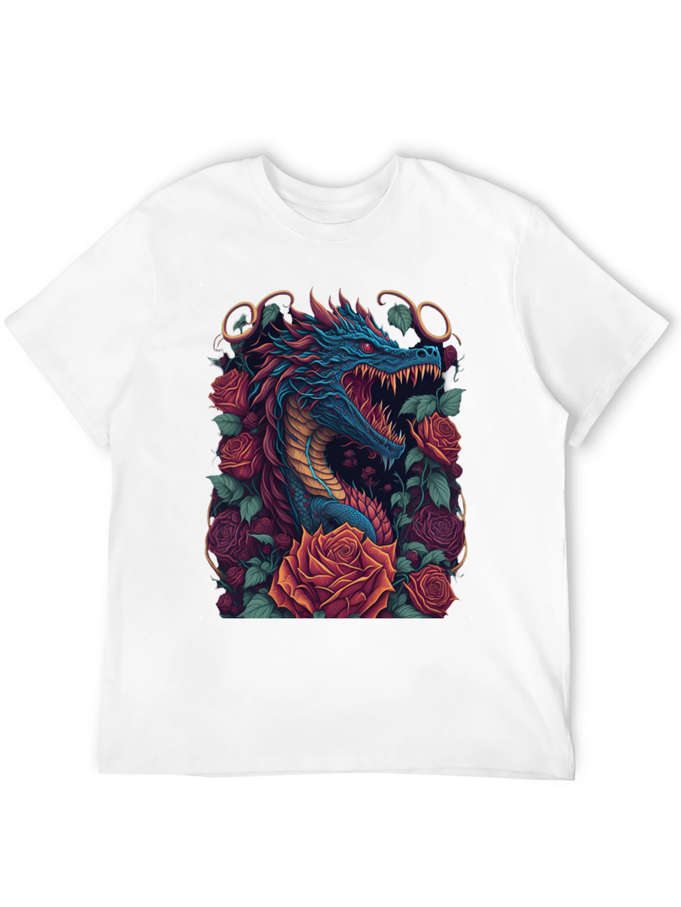 Dragon & Roses Graphic Tee - Unique Design