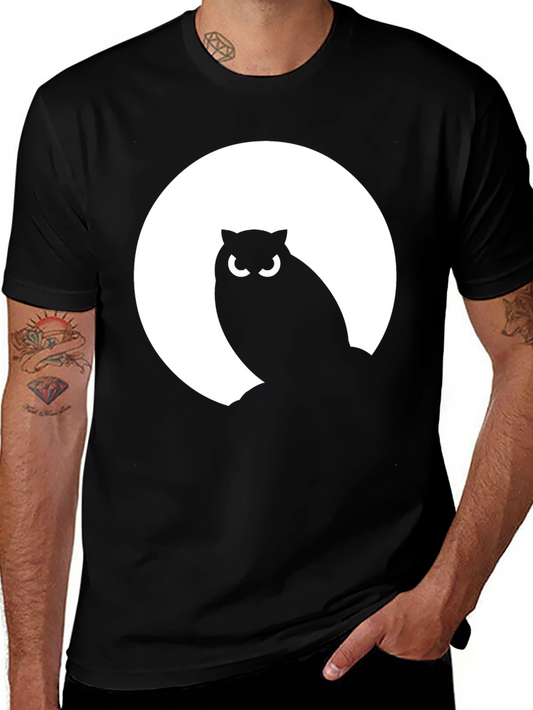 Owl Silhouette Moon Graphic Tee - Mens Black T-Shirt
