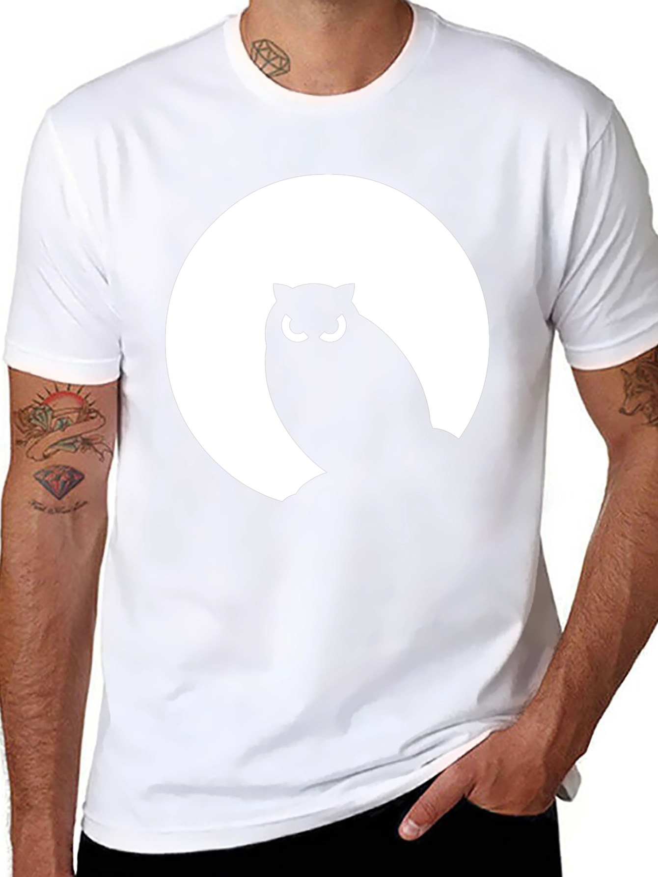 Owl Silhouette Moon Graphic Tee - Mens Black T-Shirt