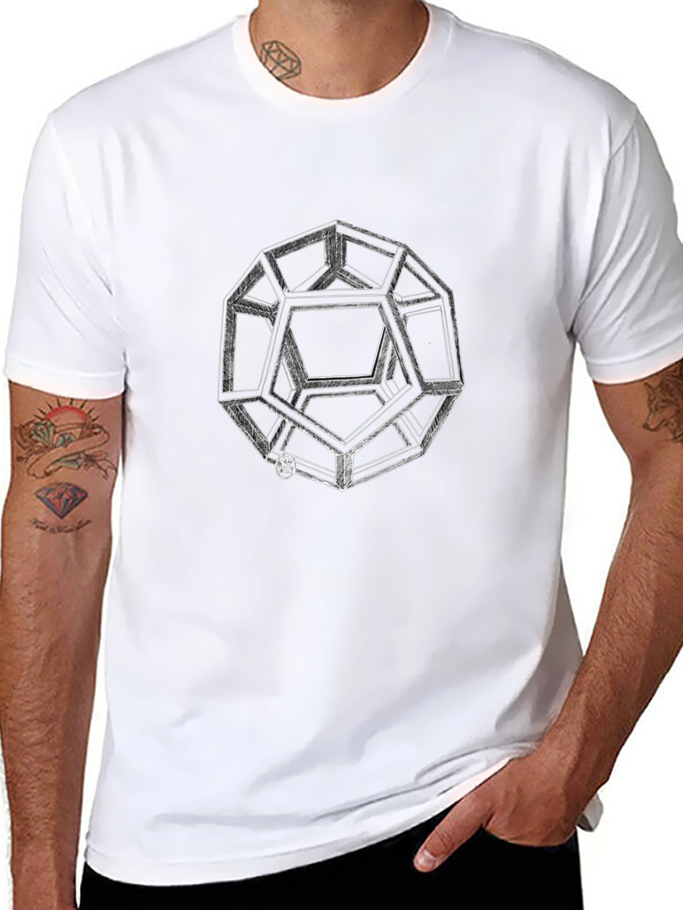 Geometric Dodecahedron Graphic T-Shirt - Black