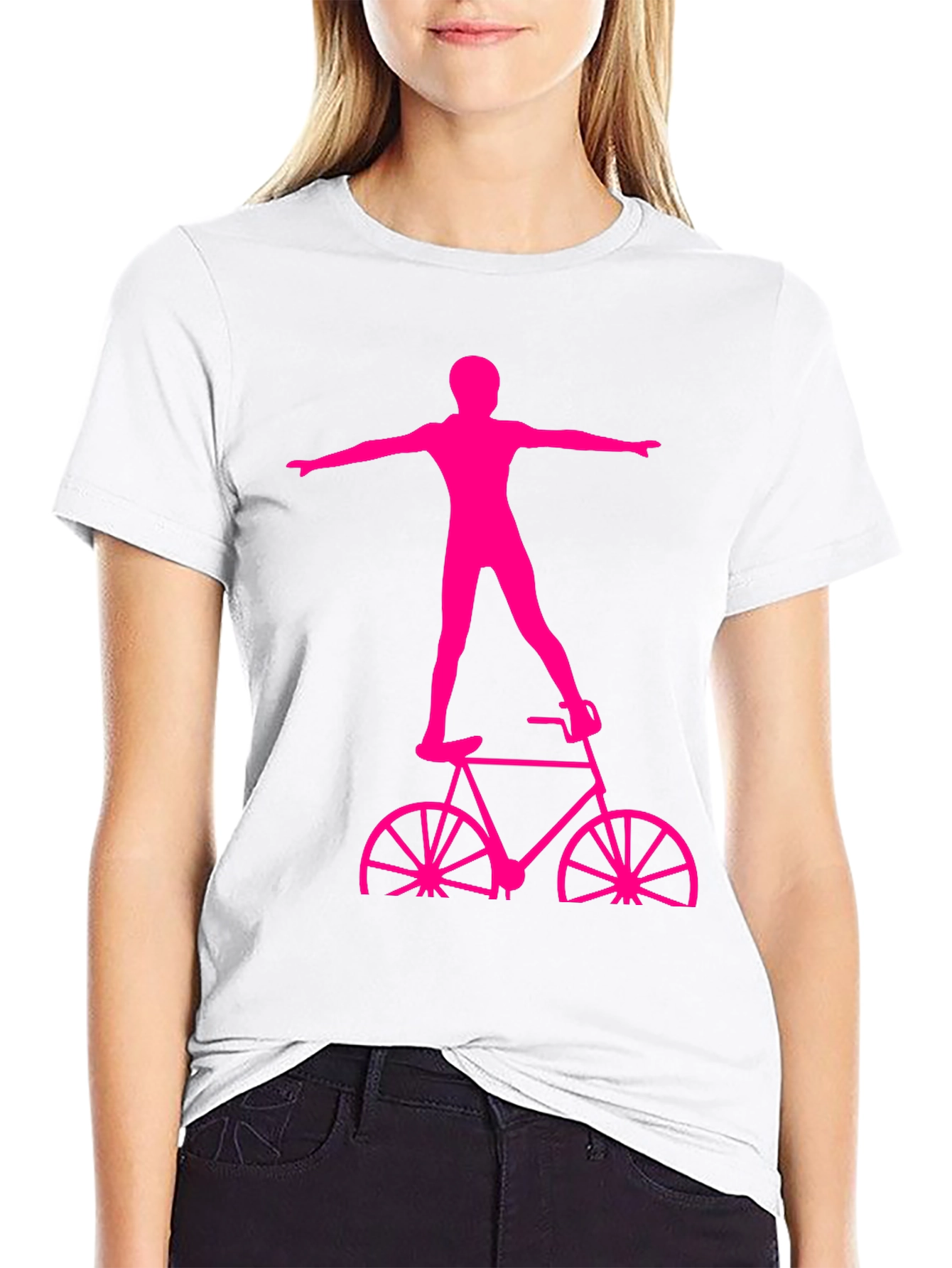 Black T-Shirt with Pink Bicycle Stuntman Graphic