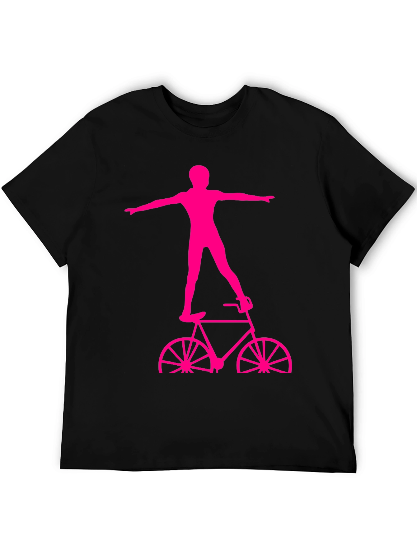 Black T-Shirt with Pink Bicycle Stuntman Graphic