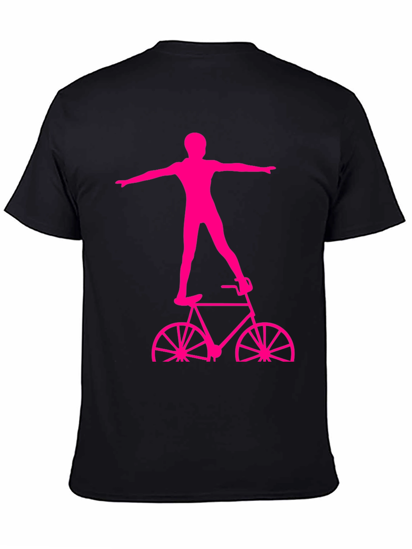 Black T-Shirt with Pink Bicycle Stuntman Graphic