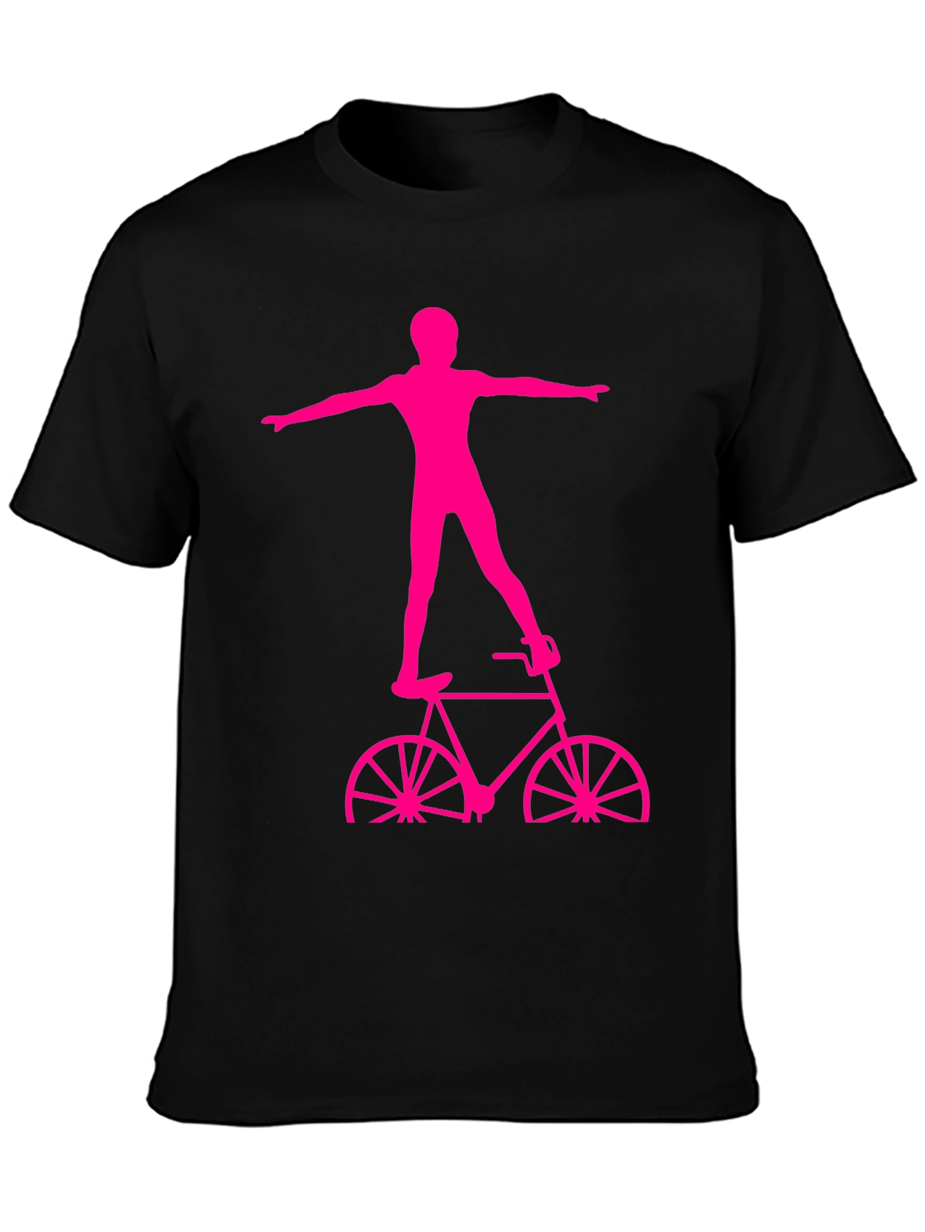 Black T-Shirt with Pink Bicycle Stuntman Graphic