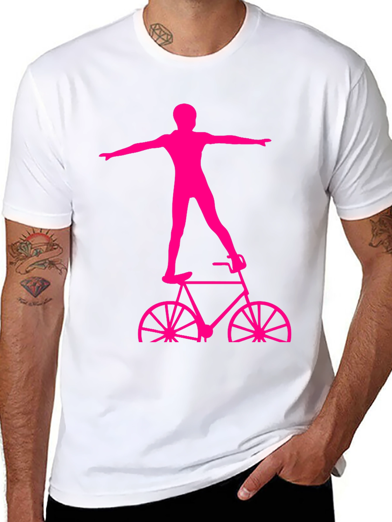 Black T-Shirt with Pink Bicycle Stuntman Graphic