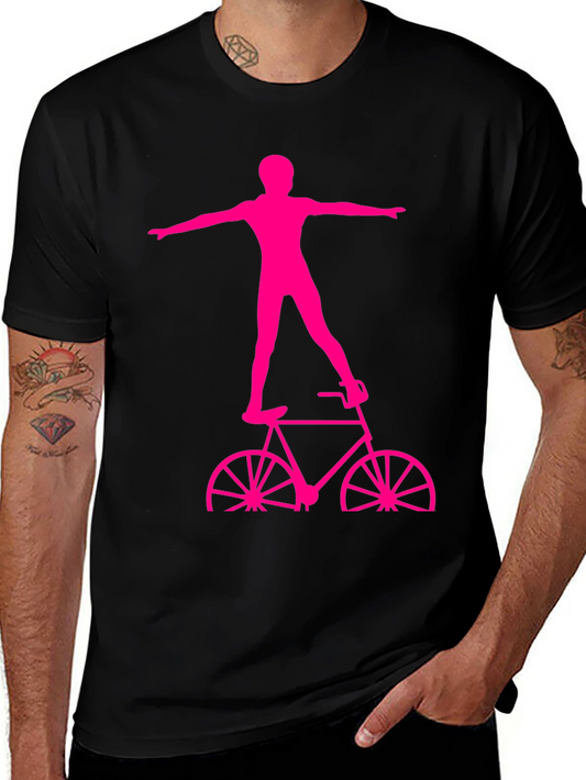 Black T-Shirt with Pink Bicycle Stuntman Graphic
