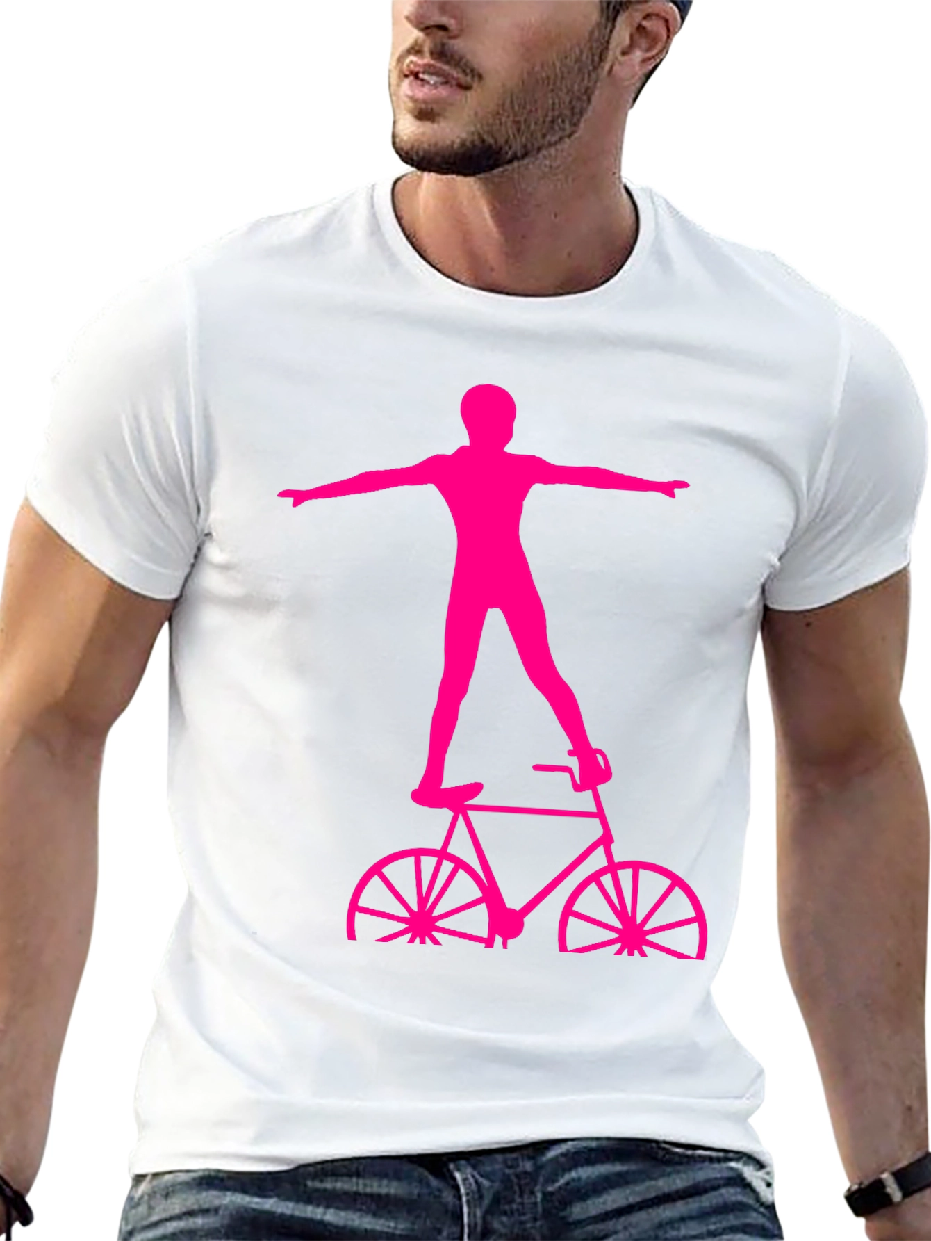 Black T-Shirt with Pink Bicycle Stuntman Graphic
