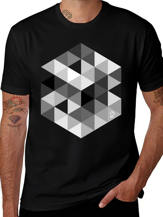 Geometric Triangle Pattern Black T-Shirt