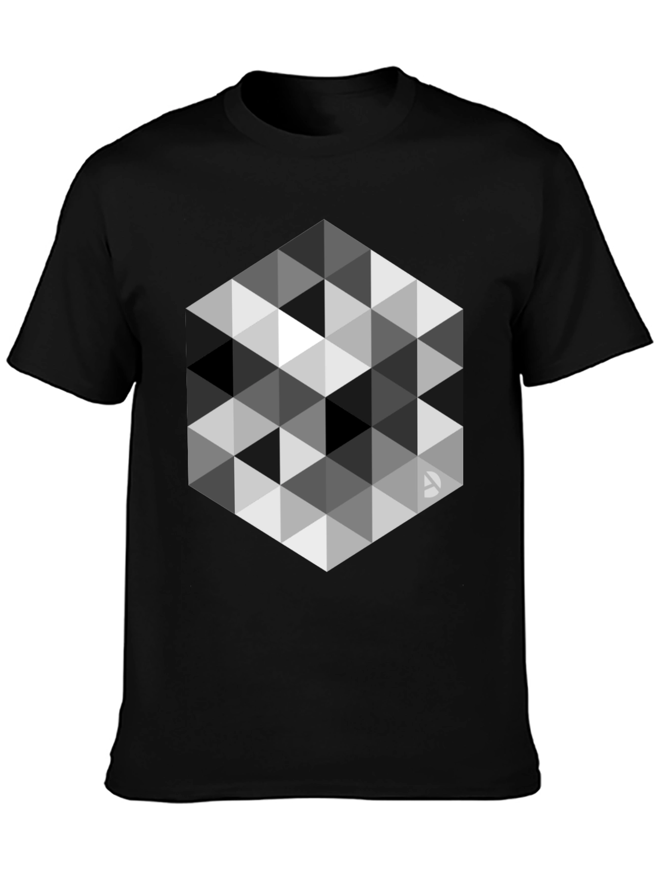 Geometric Triangle Pattern Black T-Shirt