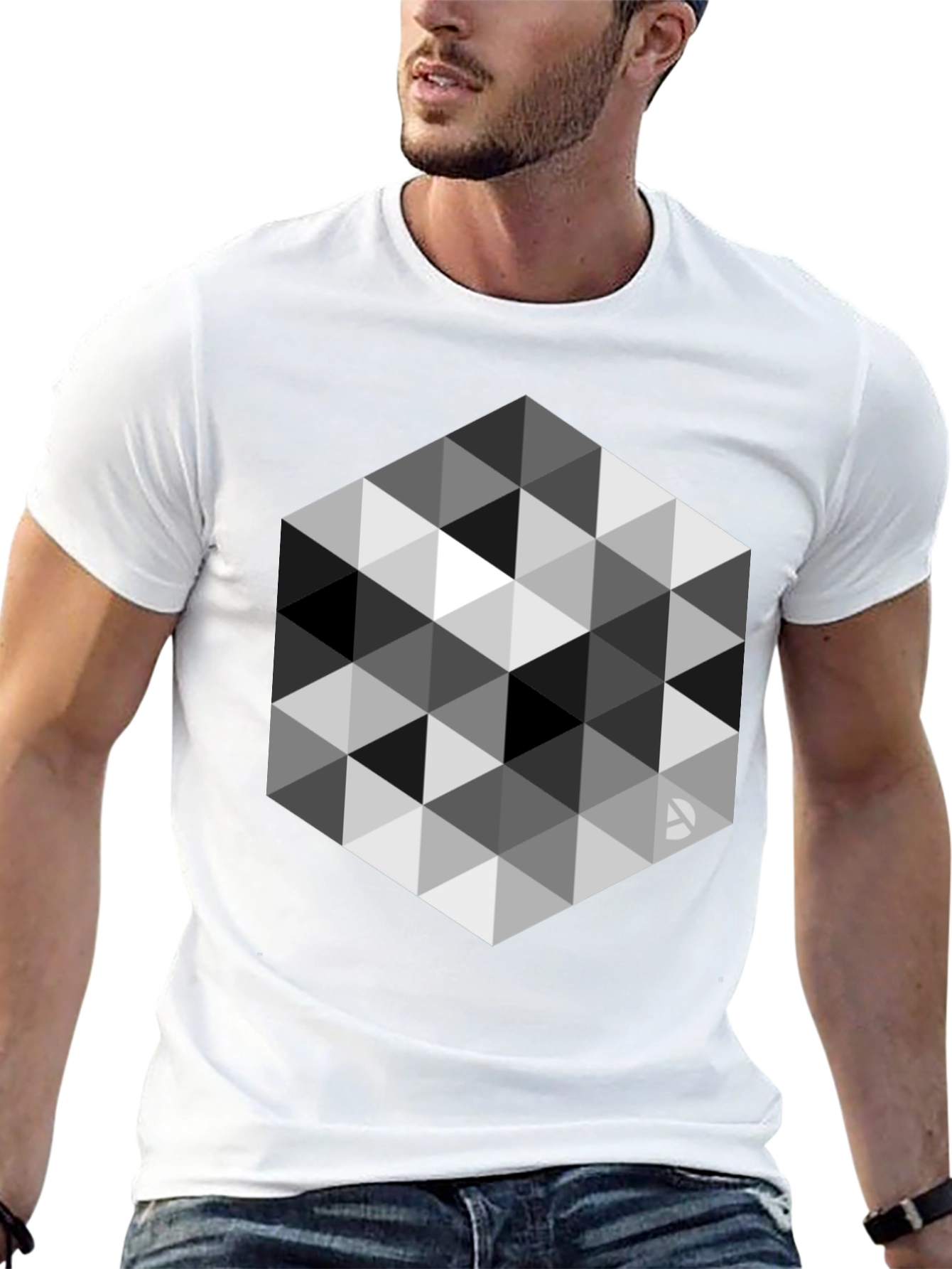 Geometric Triangle Pattern Black T-Shirt