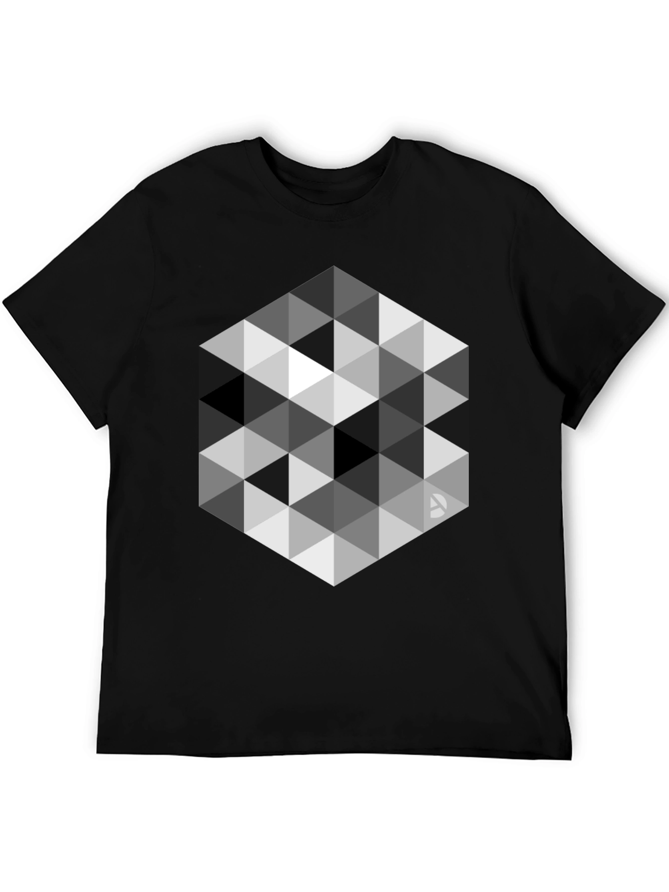 Geometric Triangle Pattern Black T-Shirt