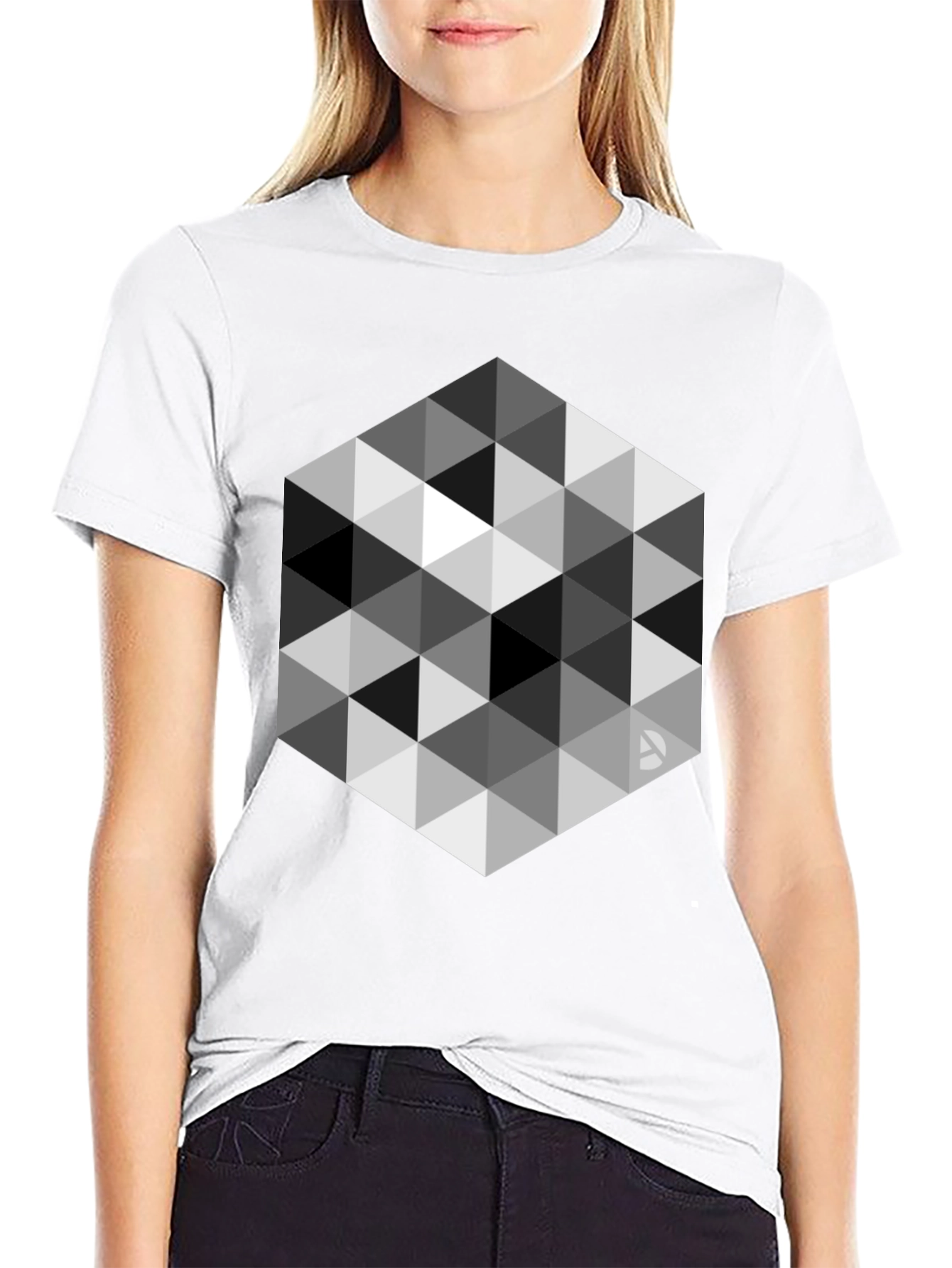 Geometric Triangle Pattern Black T-Shirt