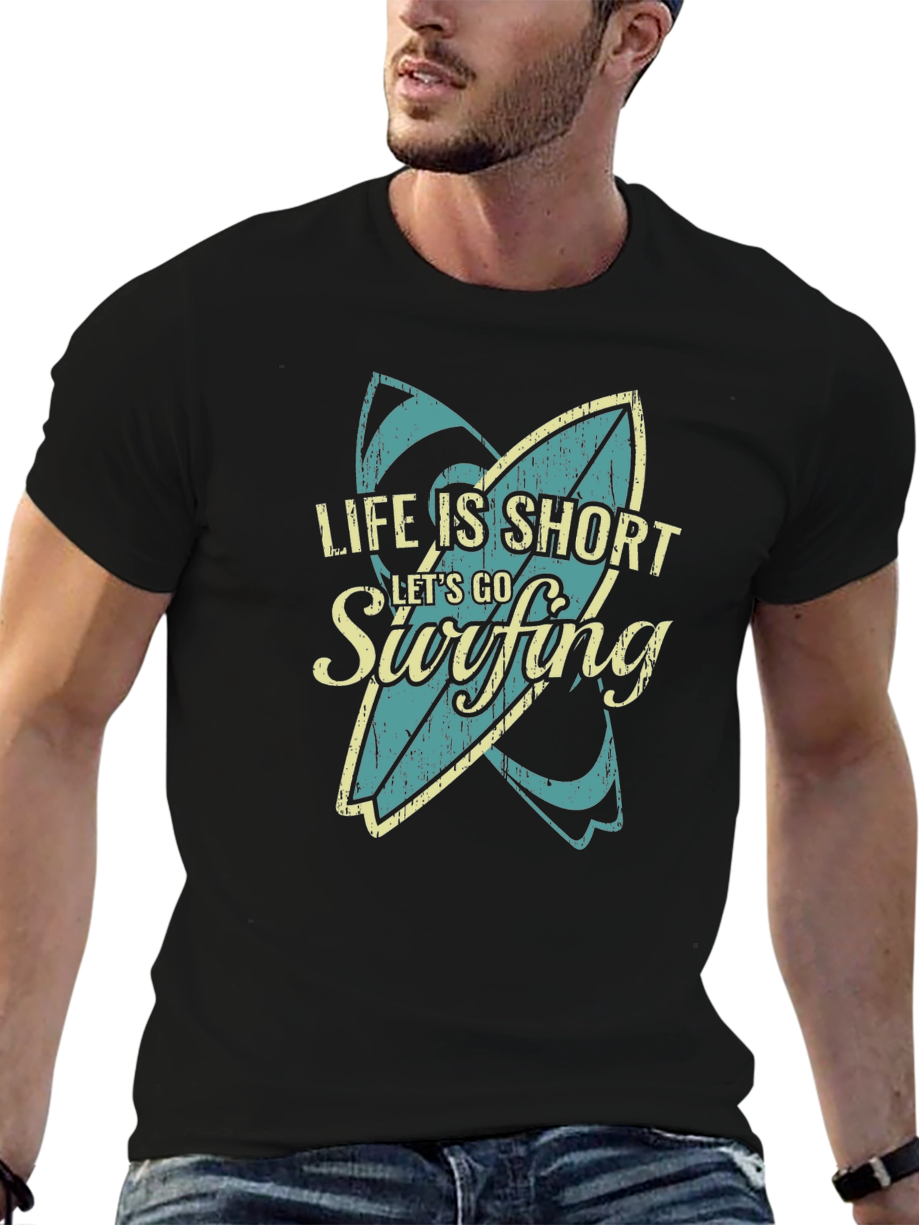 Life is Short Lets Go Surfing Graphic T-Shirt