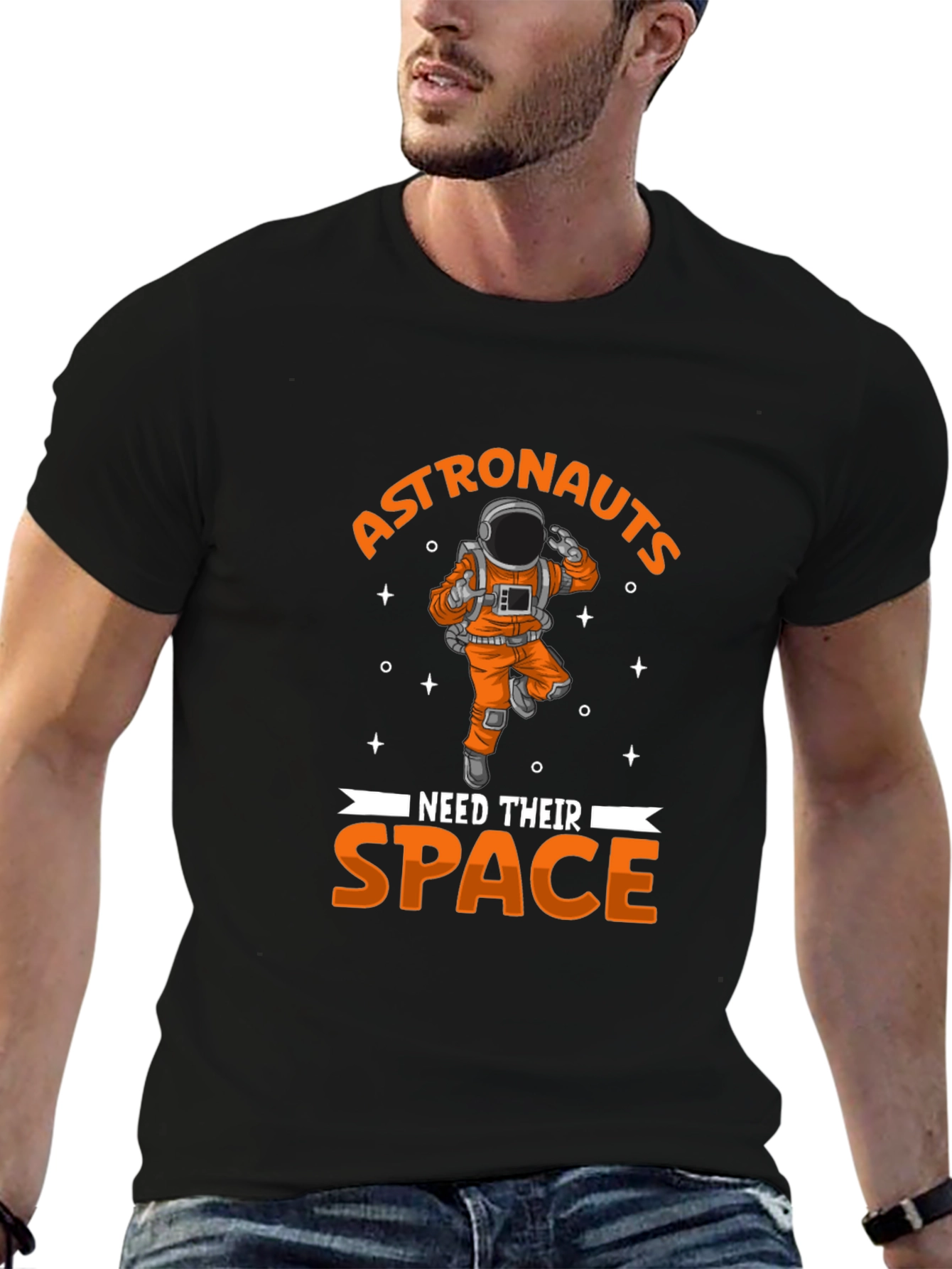 Astronauts Need Space T-Shirt - Black Crew Neck