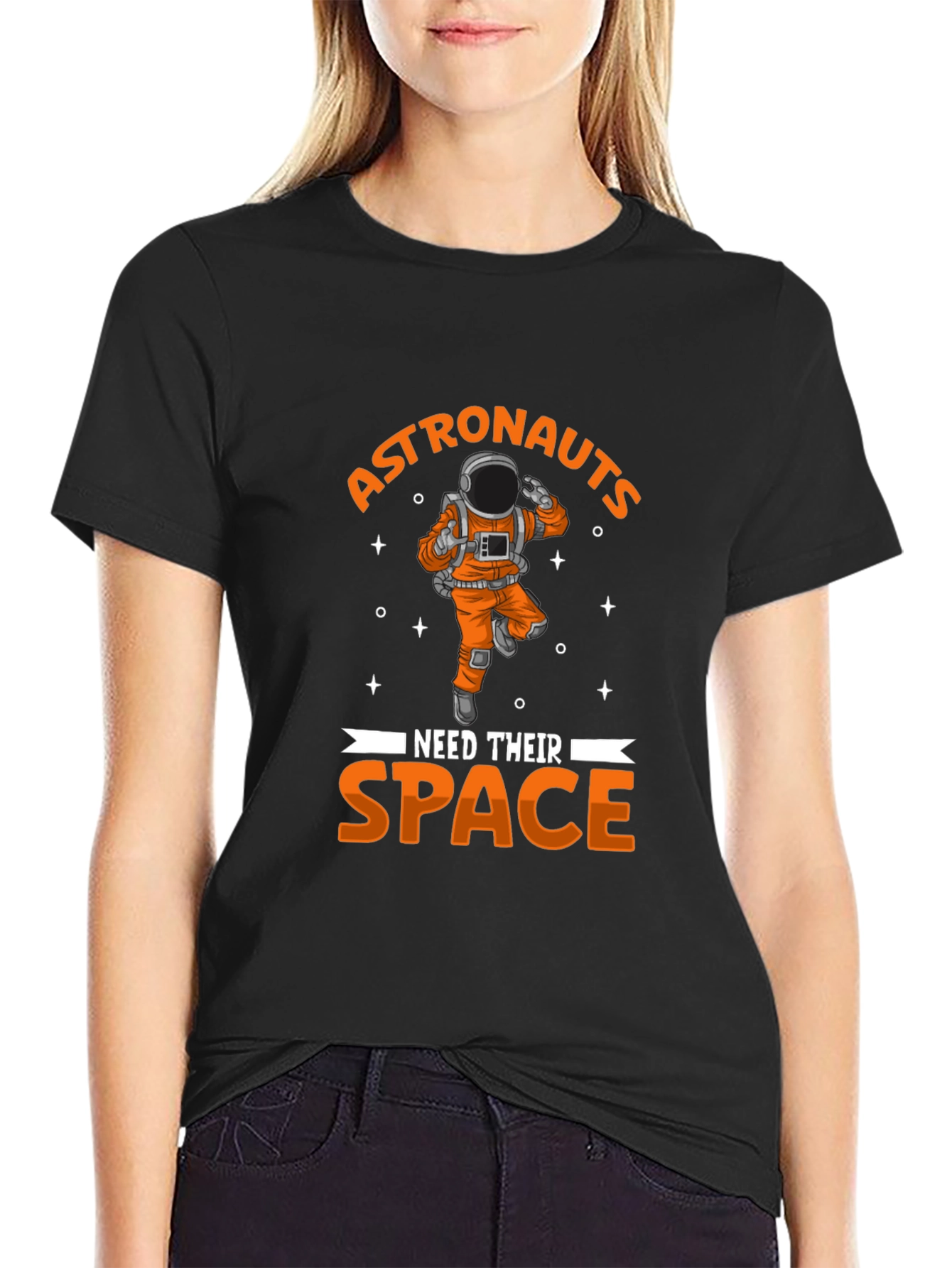 Astronauts Need Space T-Shirt - Black Crew Neck