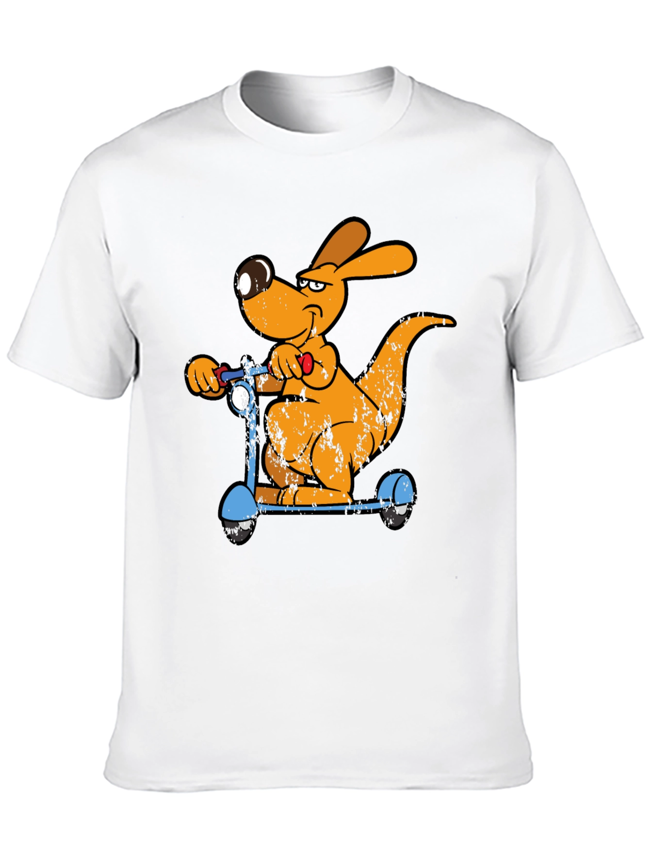 Cartoon Kangaroo Scooter Graphic Tee - Cool Black T-Shirt