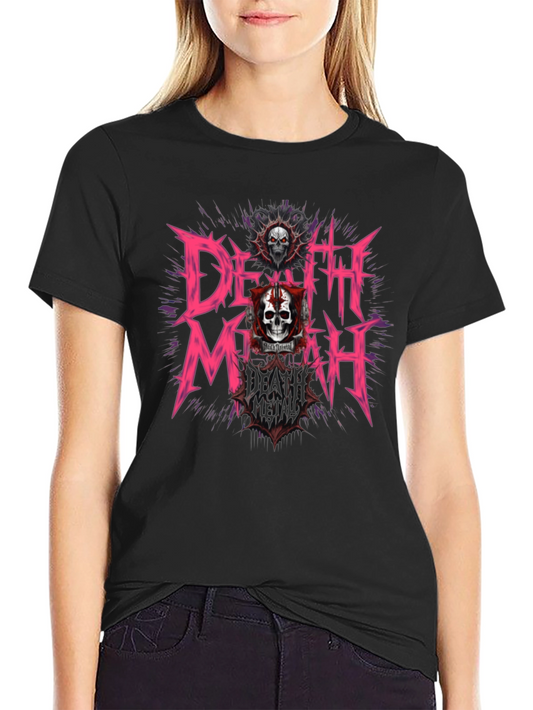 Death March Graphic Tee - Skull Design Black Cotton T-Shirt