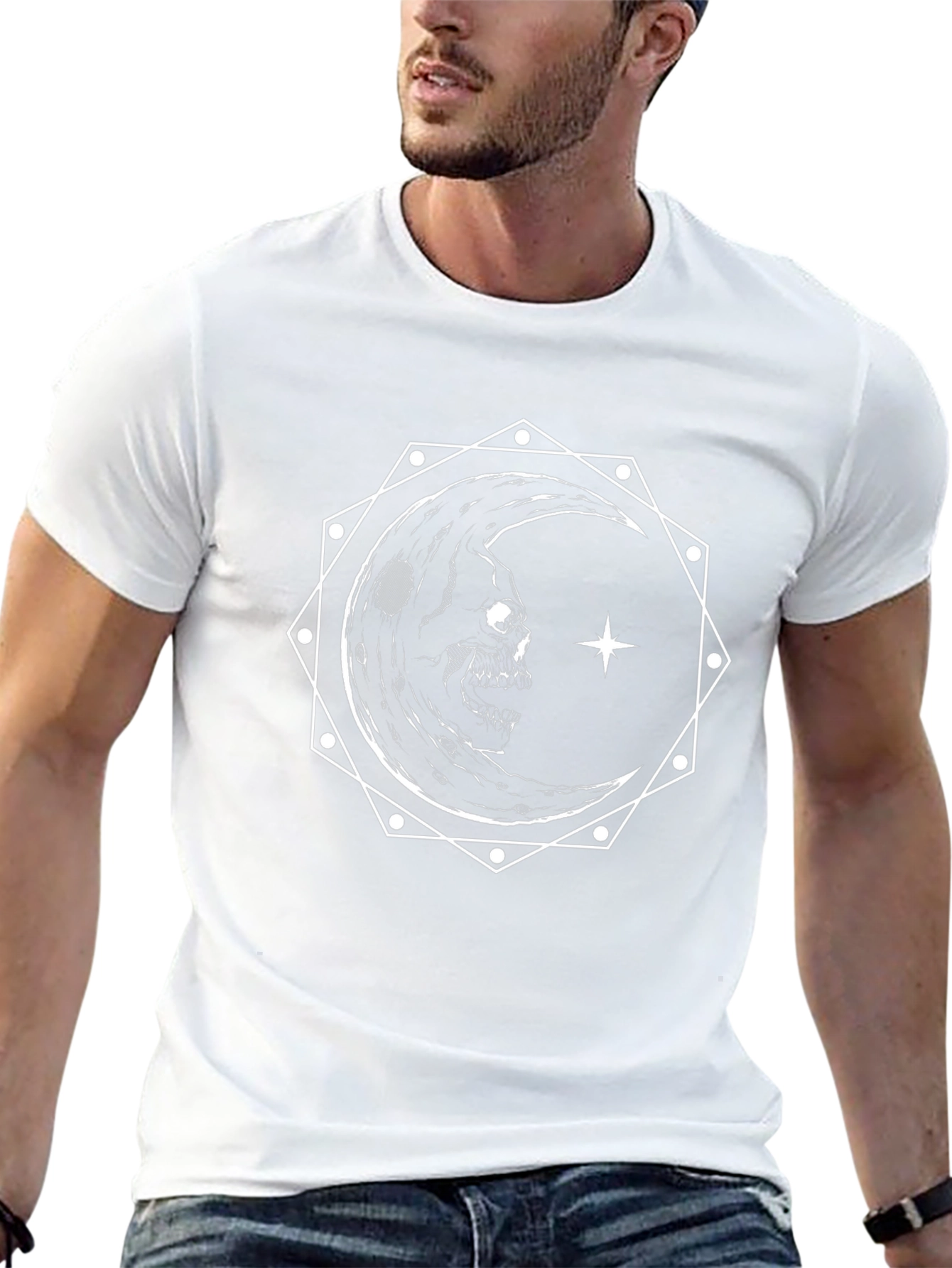 Skull Moon Graphic Tee - Gothic Crescent Design