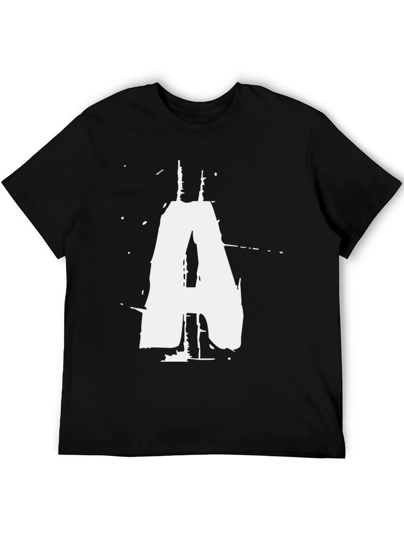 Black T-Shirt with White Distressed Letter A Graphic