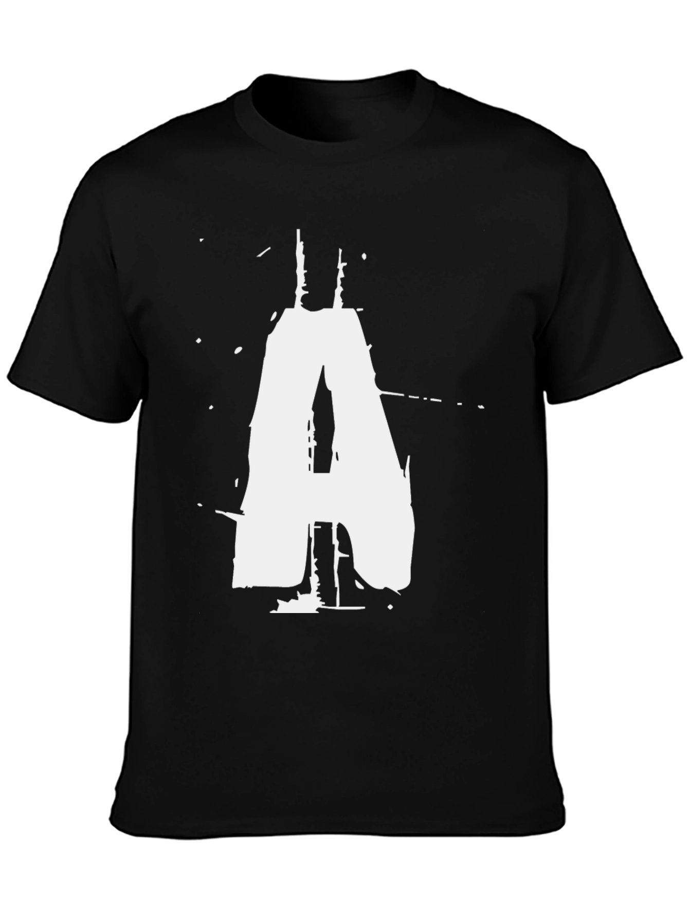 Black T-Shirt with White Distressed Letter A Graphic