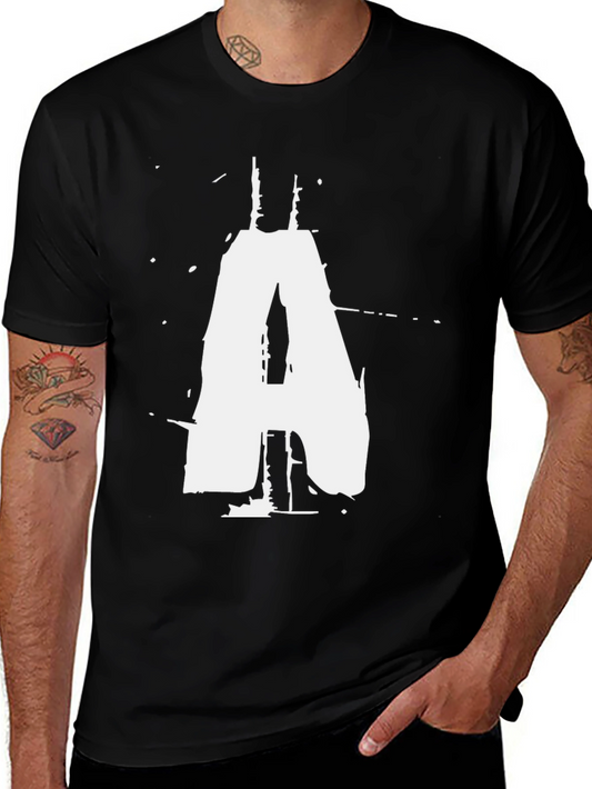 Black T-Shirt with White Distressed Letter A Graphic