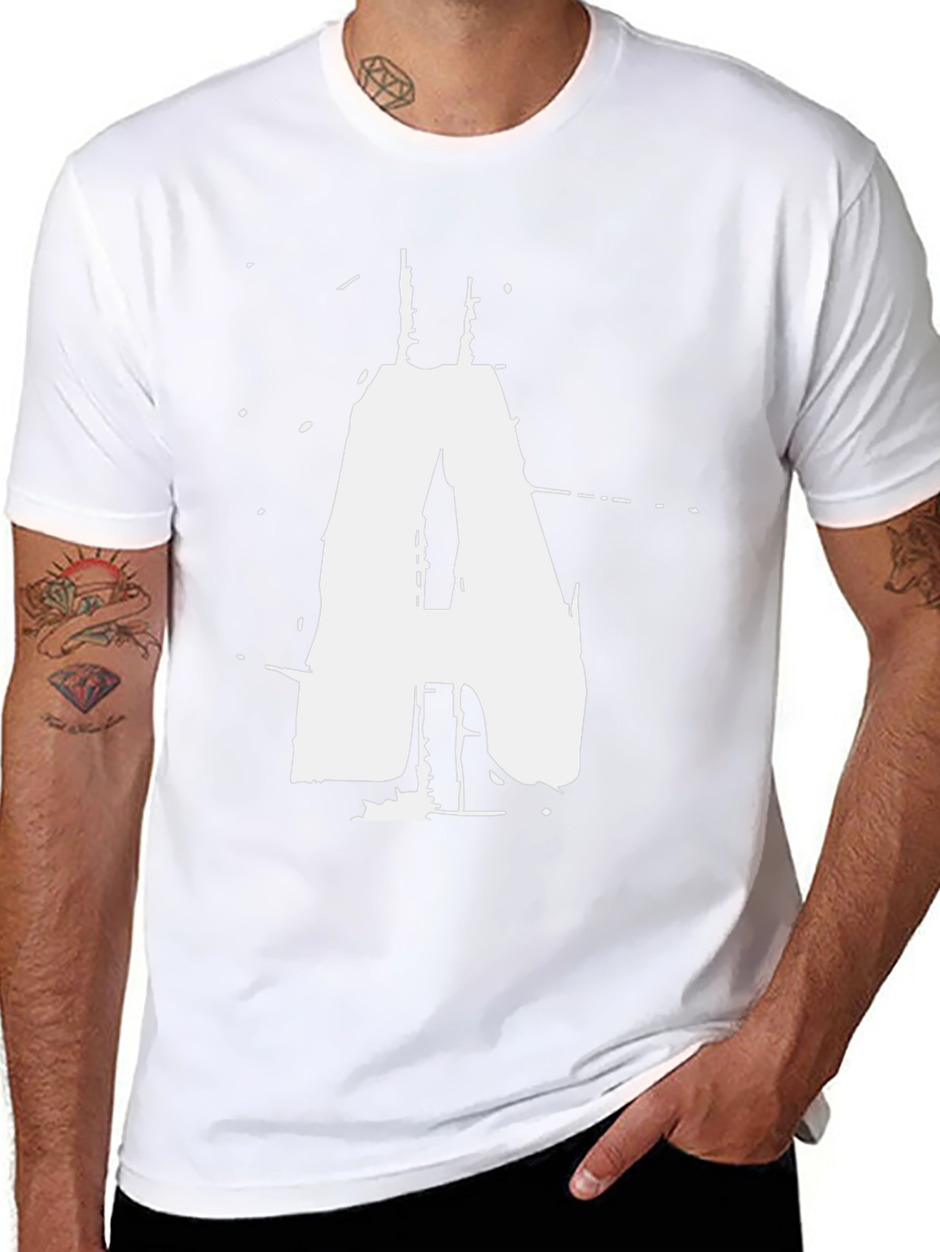 Black T-Shirt with White Distressed Letter A Graphic