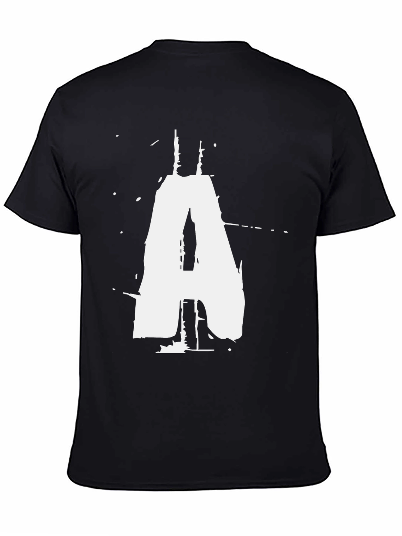 Black T-Shirt with White Distressed Letter A Graphic