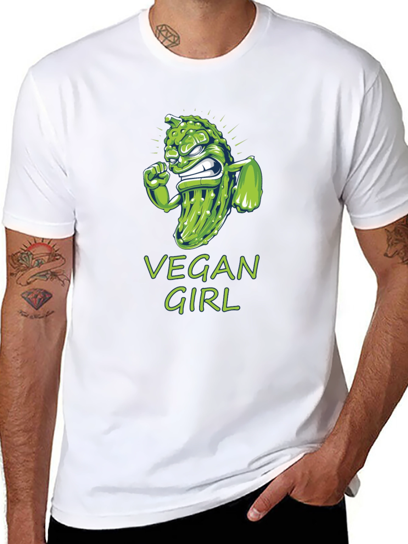 Vegan Girl T-Shirt Funny Pickle Design