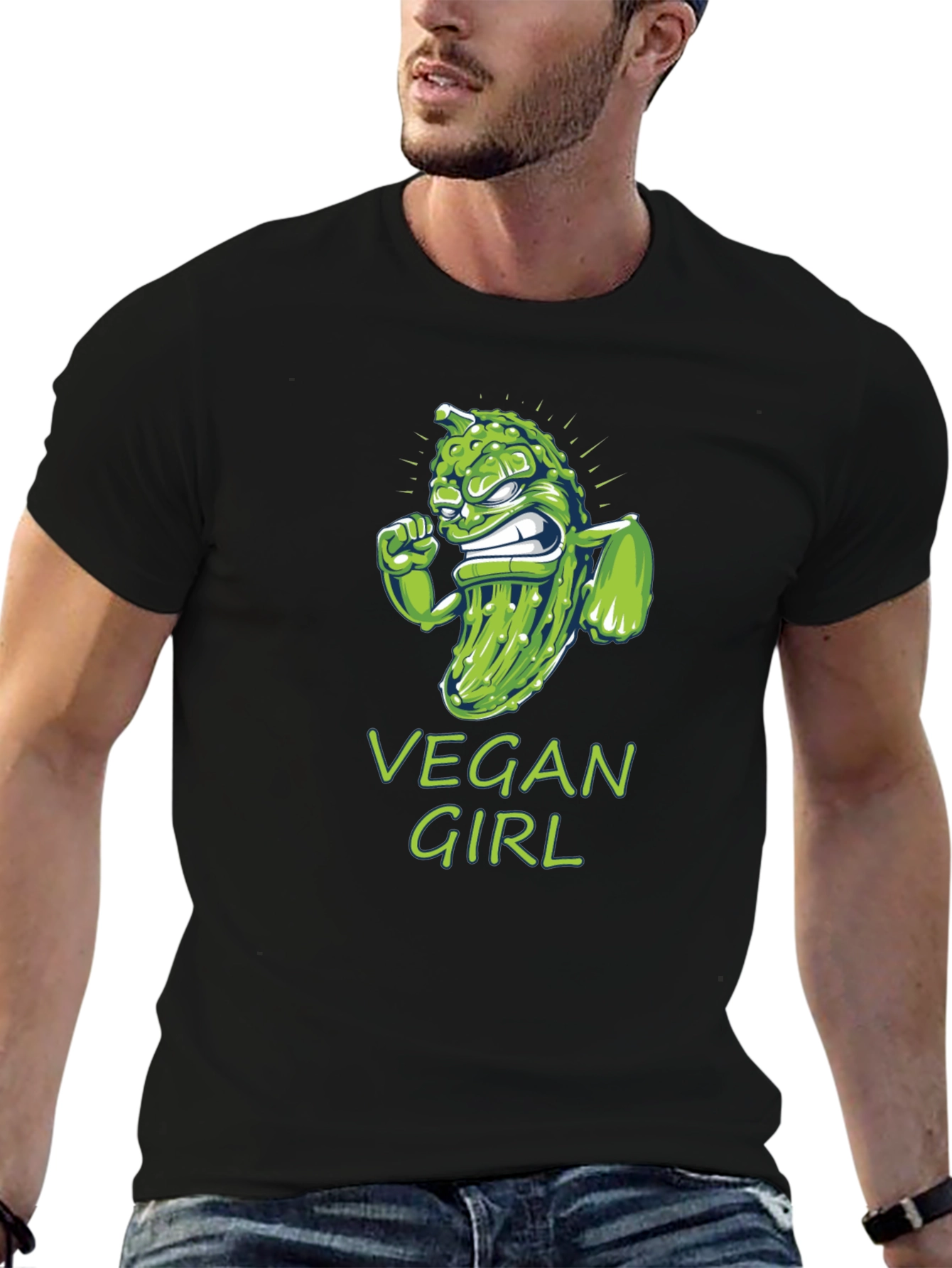 Vegan Girl T-Shirt Funny Pickle Design