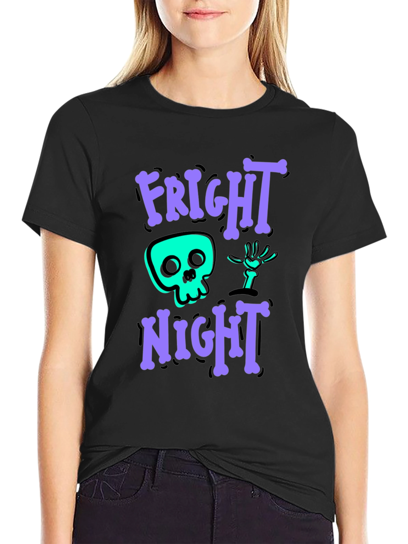 Fright Night Graphic Tee - Halloween Skeleton Shirt