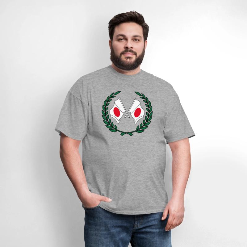 Flags Japan in laurel wreath