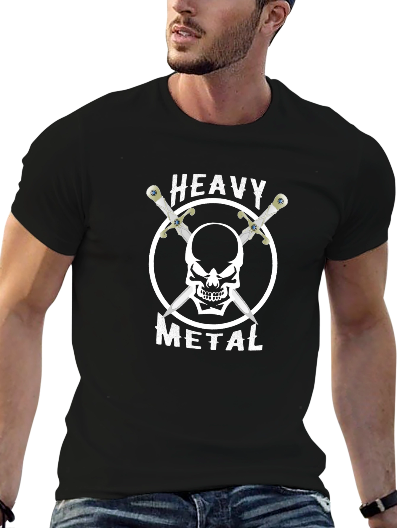 Heavy Metal Skull & Swords Graphic T-Shirt
