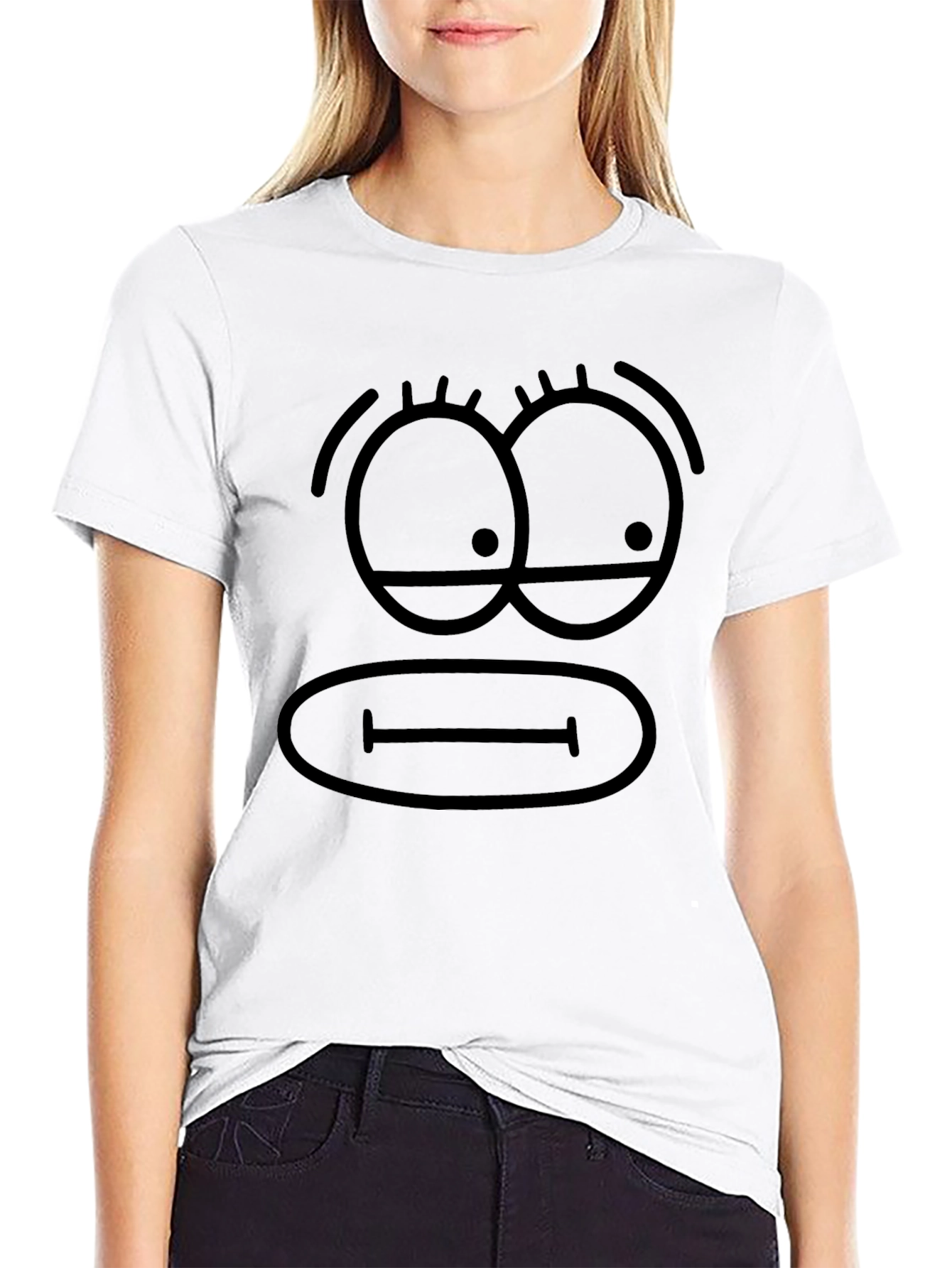 Funny Cartoon Face Black T-Shirt