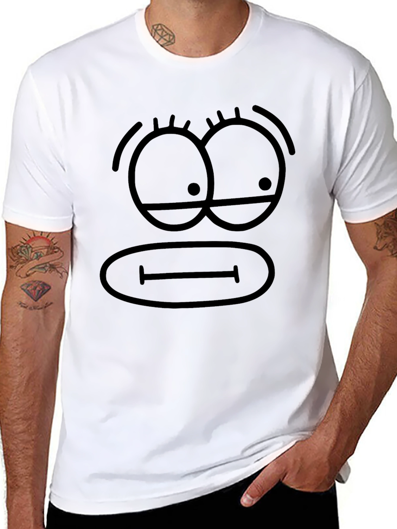 Funny Cartoon Face Black T-Shirt