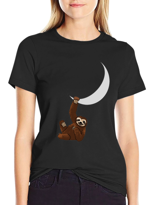 Sloth Moon Graphic Tee - Black Casual T-Shirt