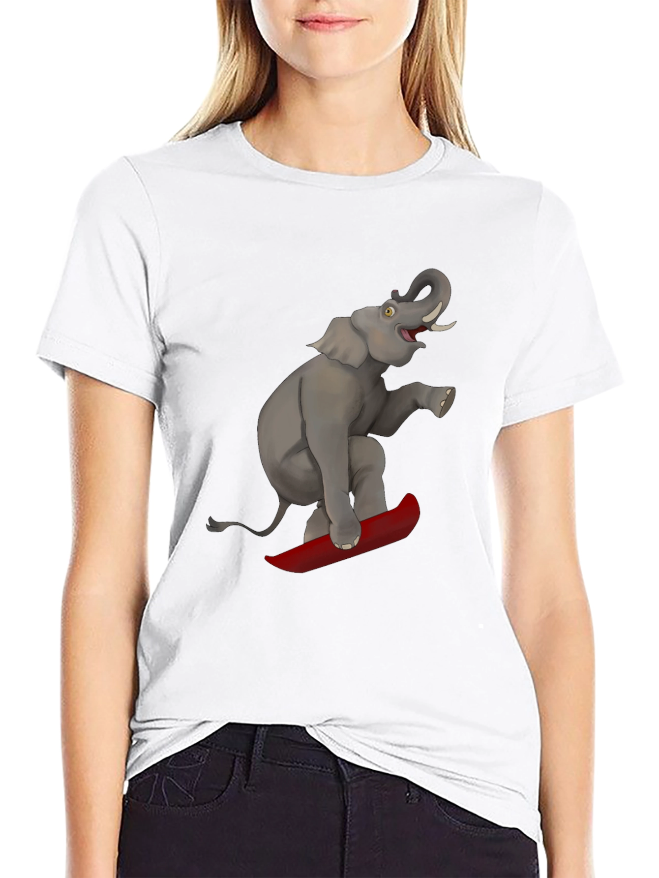 Elephant on Surfboard Graphic Tee - Fun & Unique!