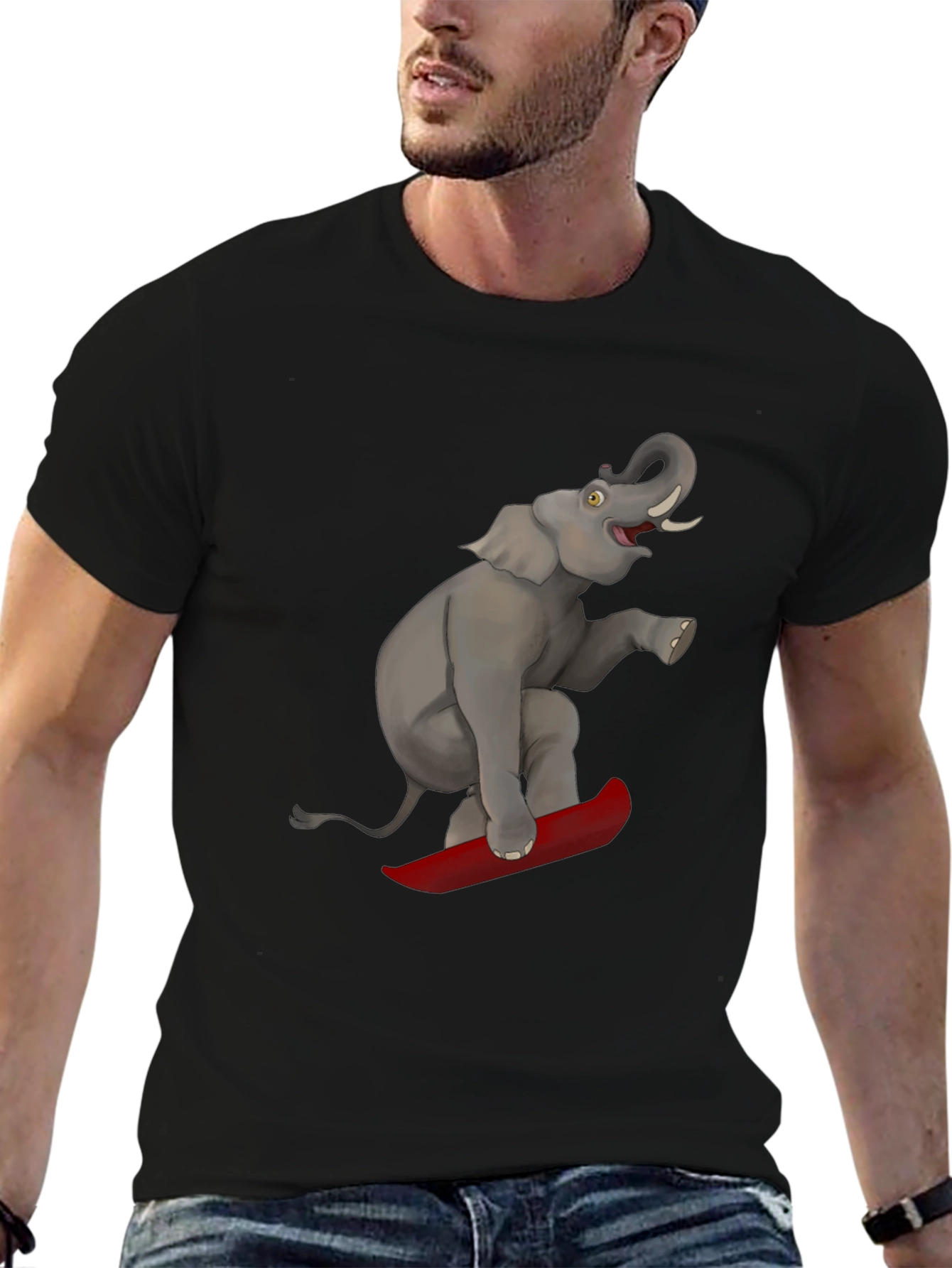 Elephant on Surfboard Graphic Tee - Fun & Unique!