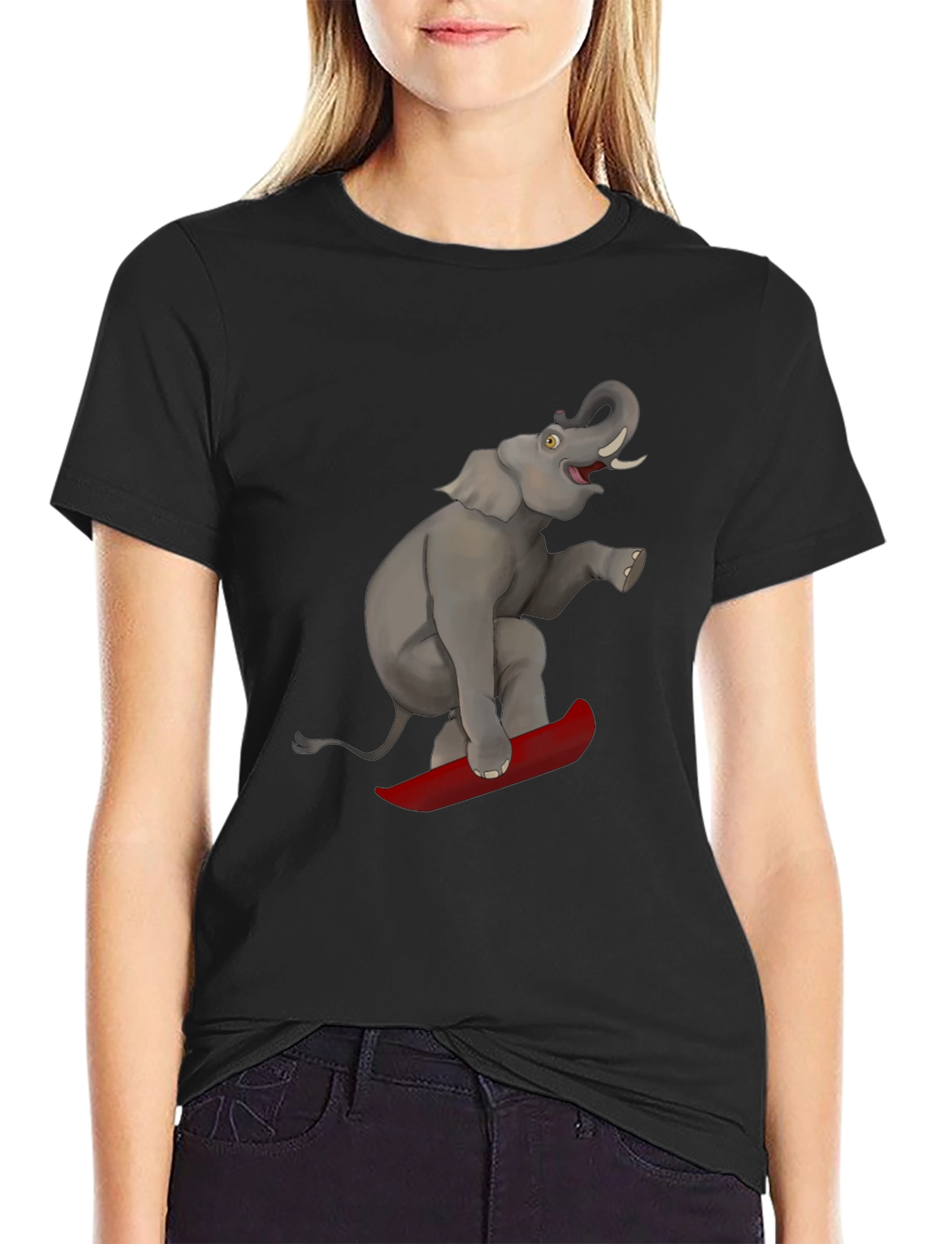 Elephant on Surfboard Graphic Tee - Fun & Unique!