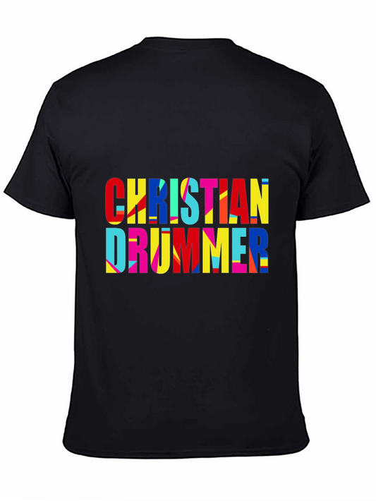 Christian Drummer Colorful Graphic Tee - Black