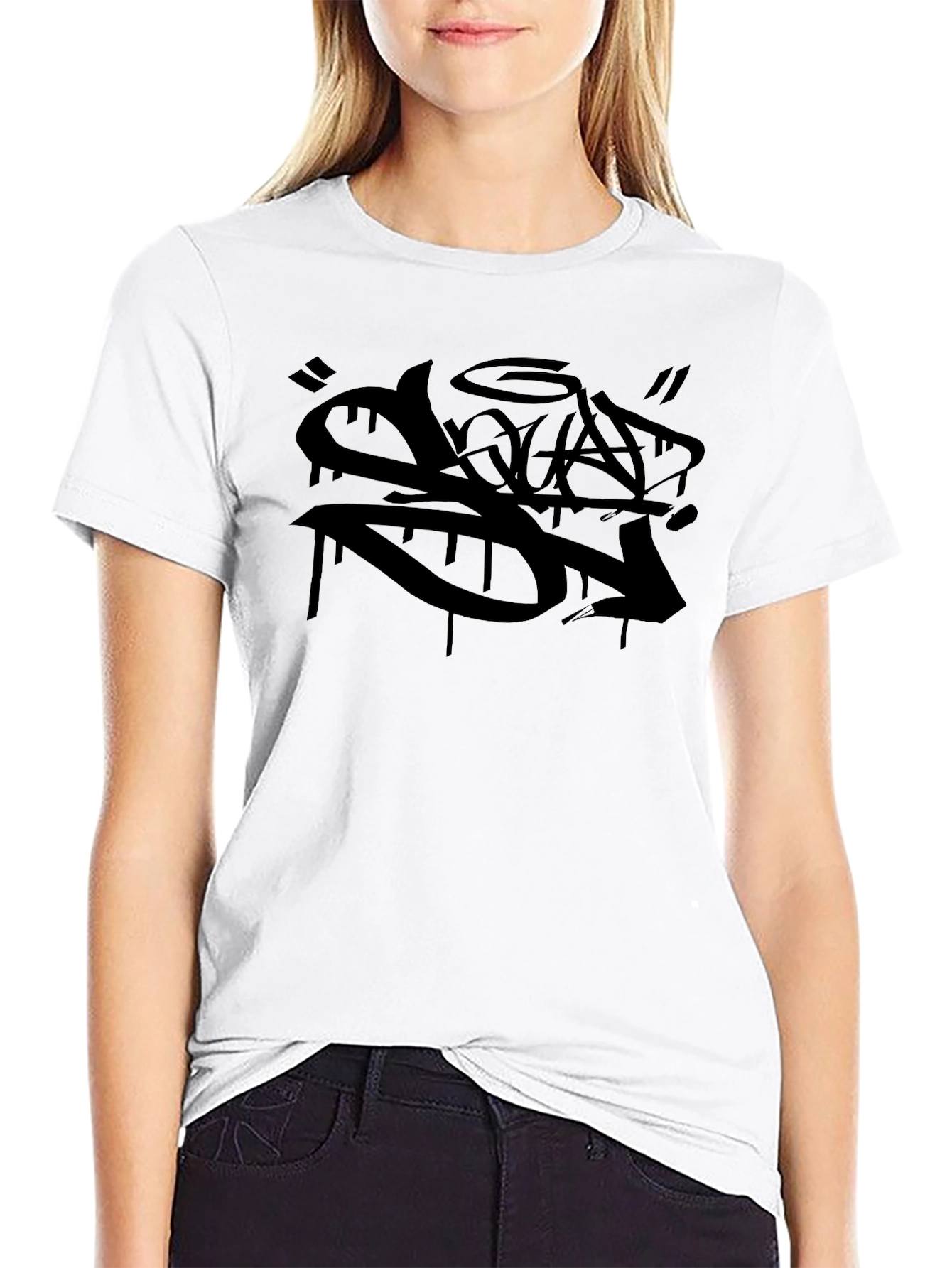 Black T-Shirt with Graffiti Graphic