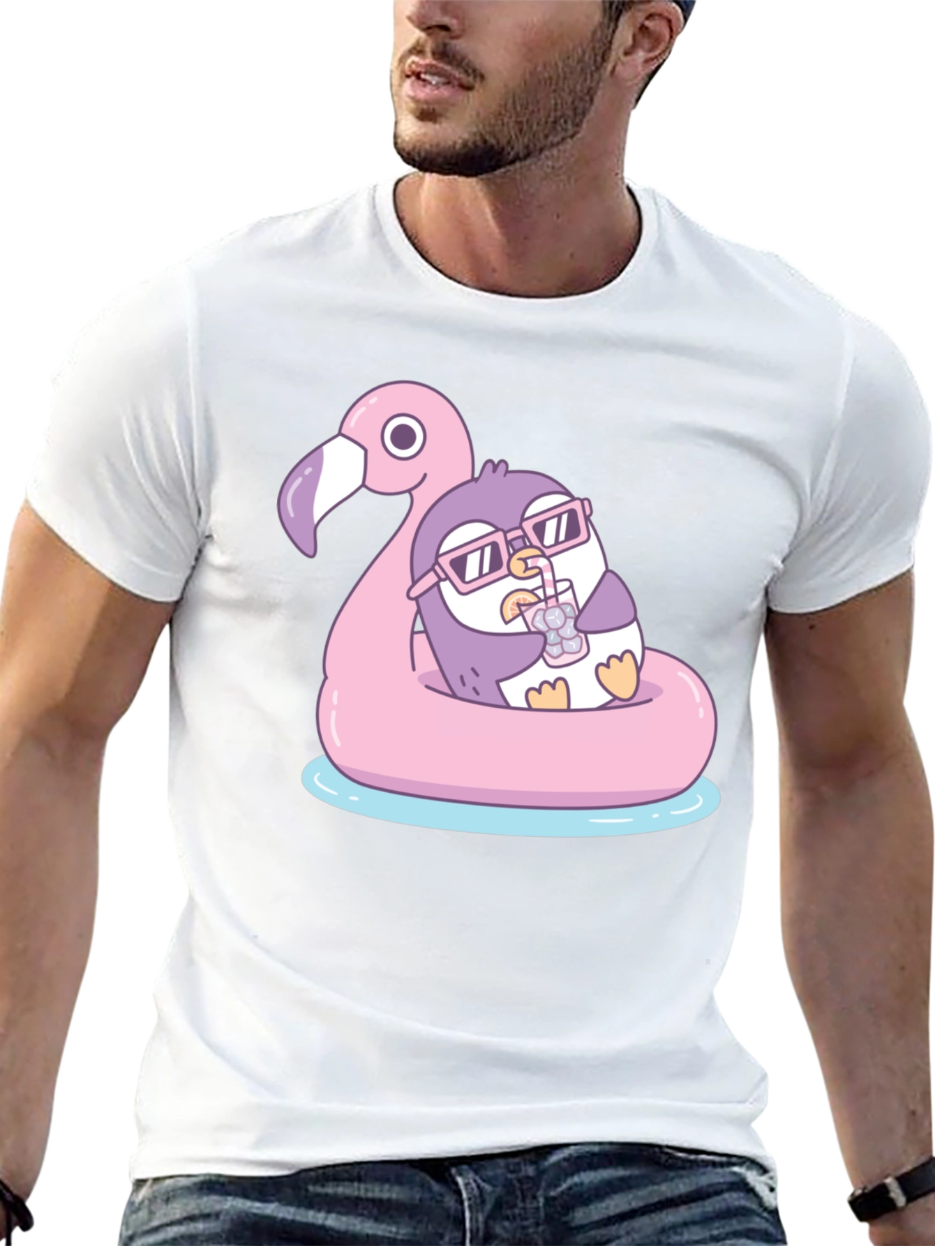 Penguin on Flamingo Float T-Shirt