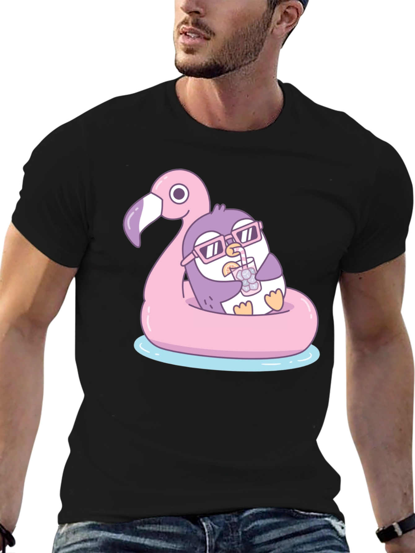 Penguin on Flamingo Float T-Shirt