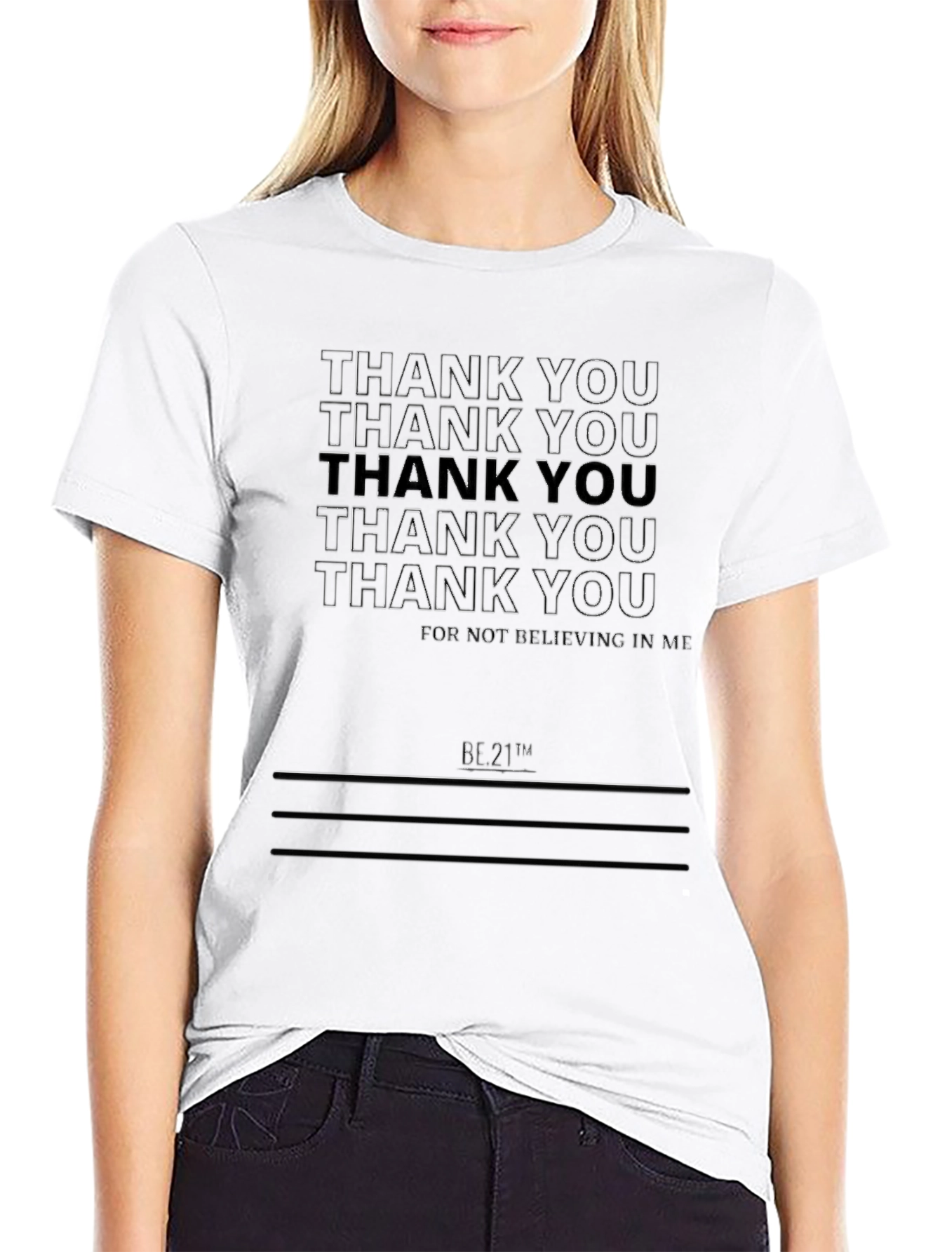 Thank You Graphic Print Black T-Shirt