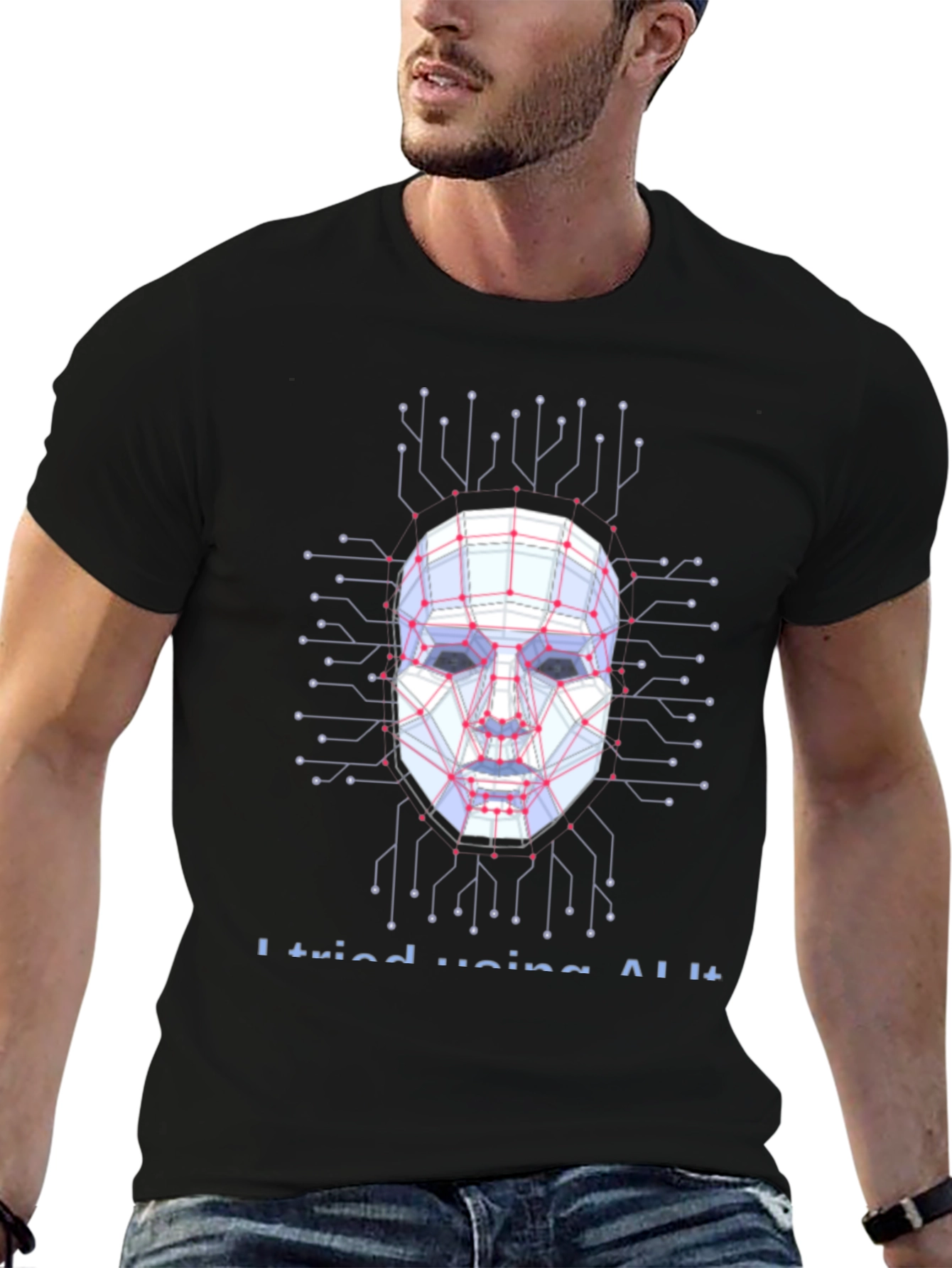 AI Circuit Face Graphic T-Shirt