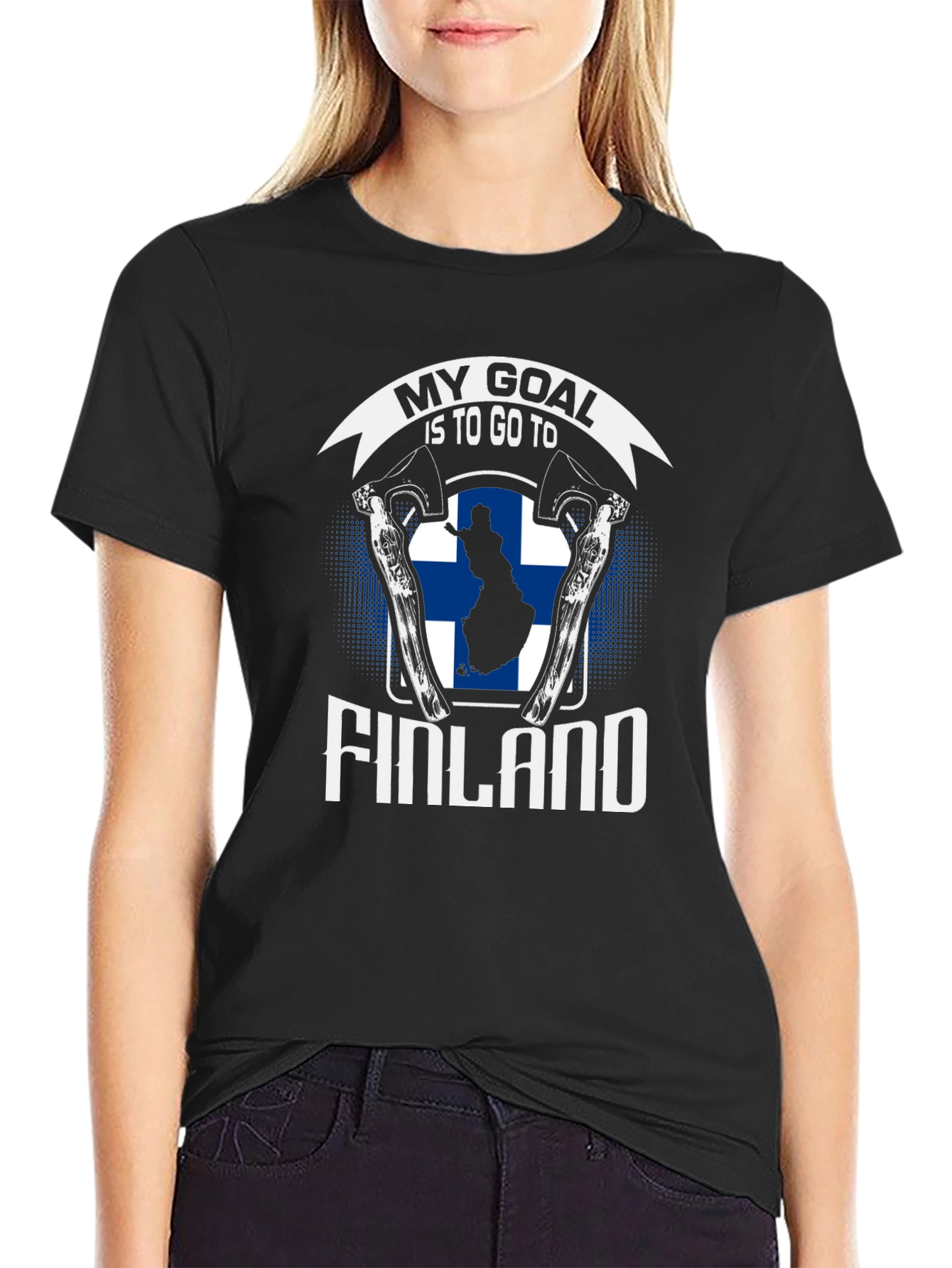 Finland Goal T-Shirt - Axe & Finnish Flag Design
