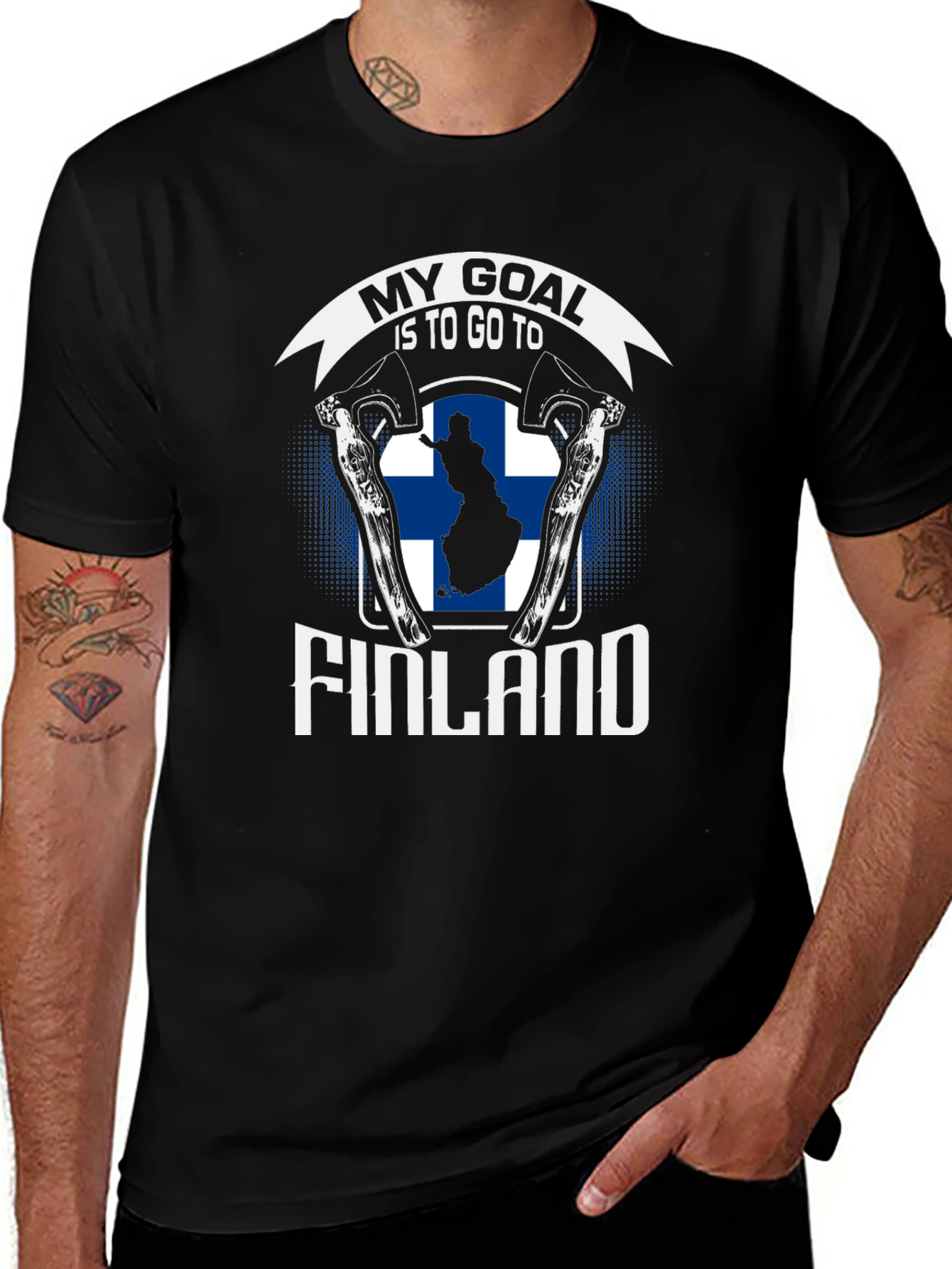 Finland Goal T-Shirt - Axe & Finnish Flag Design