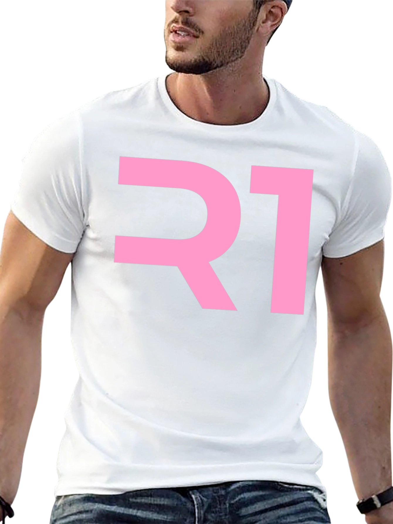 R1 Pink Graphic Tee - Black Cotton Blend T-Shirt