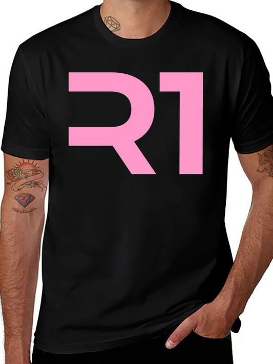 R1 Pink Graphic Tee - Black Cotton Blend T-Shirt